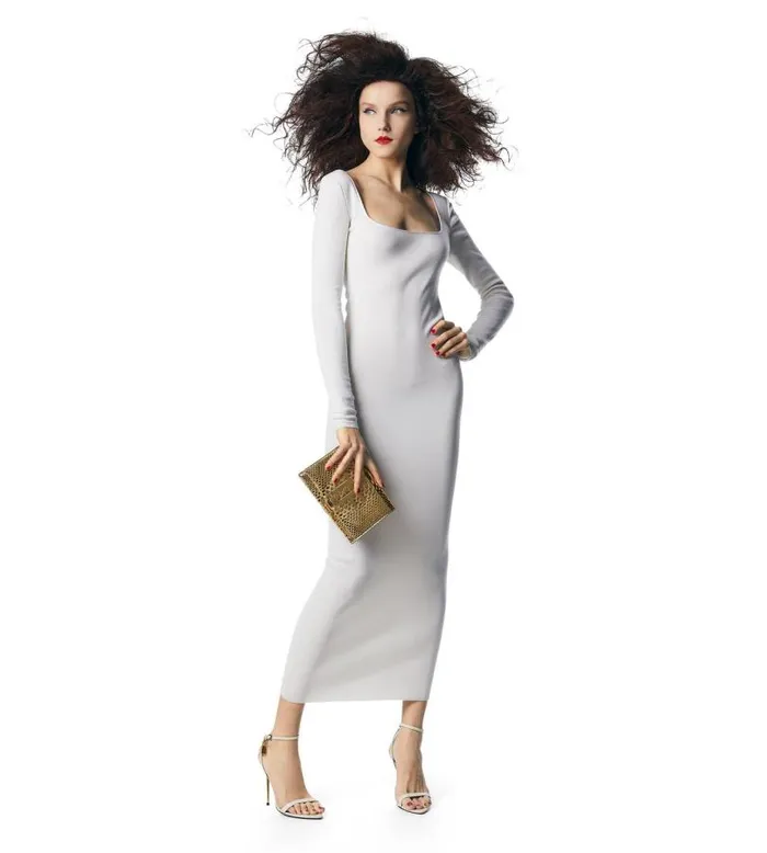 Women Knitwear Tom Ford Cashmere Silk Square Neck Dress Chalk Women Knitwear Tom Ford Cashmere Silk Square Neck Dress Chalk