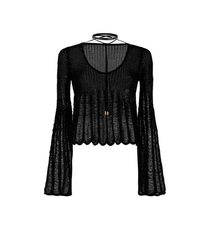 Women Knitwear Tom Ford Cotton Large Ladder Knit Top Black