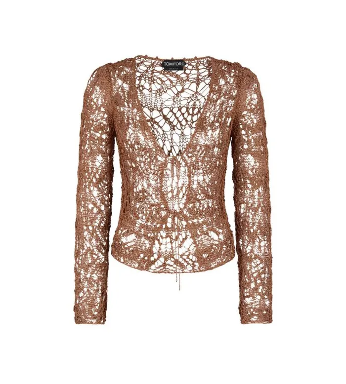 Women Knitwear Tom Ford Fine Viscose Lace Cardigan Tan