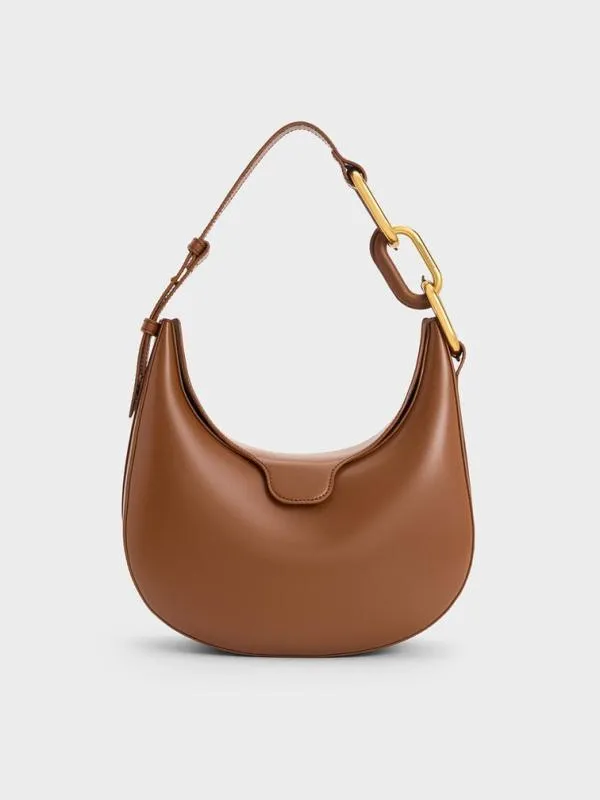 Women Kora MetallicAccent Moon Bag 8211 Chocolate CHARLES and KEITH Hobo Bags Women Kora MetallicAccent Moon Bag 8211 Chocolate CHARLES and KEITH Hobo Bags