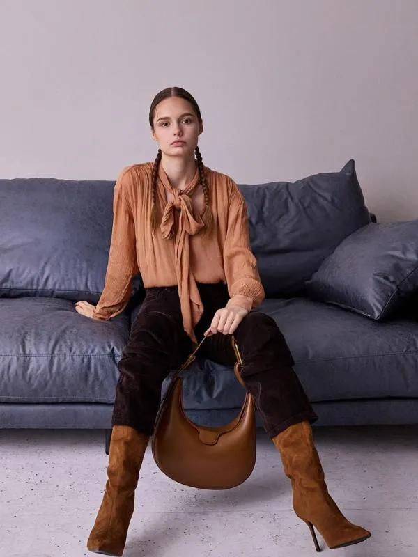 Women Kora MetallicAccent Moon Bag 8211 Chocolate CHARLES and KEITH Hobo Bags