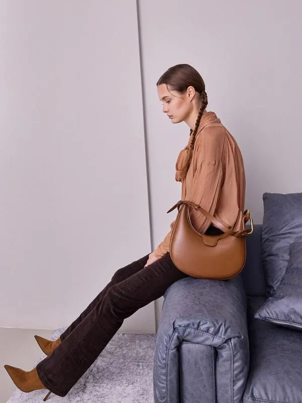 Women Kora MetallicAccent Moon Bag 8211 Chocolate CHARLES and KEITH Hobo Bags