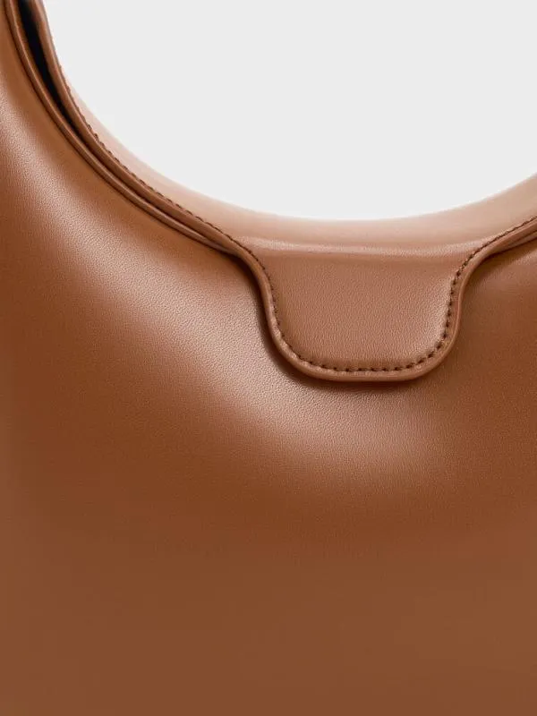 Women Kora MetallicAccent Moon Bag 8211 Chocolate CHARLES and KEITH Hobo Bags