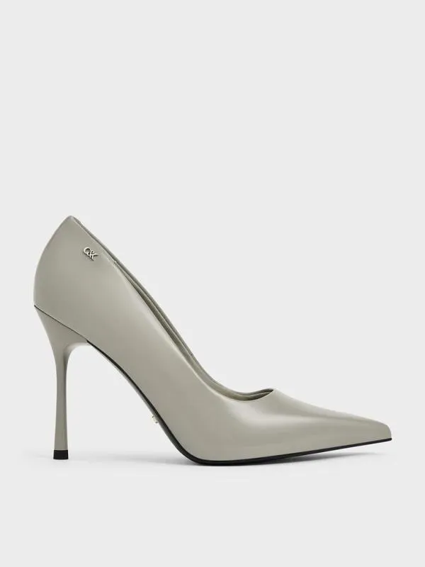 Women Kyra Leather PointedToe Pumps 8211 Grey CHARLES and KEITH Heels