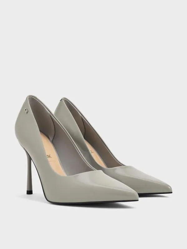 Women Kyra Leather PointedToe Pumps 8211 Grey CHARLES and KEITH Heels
