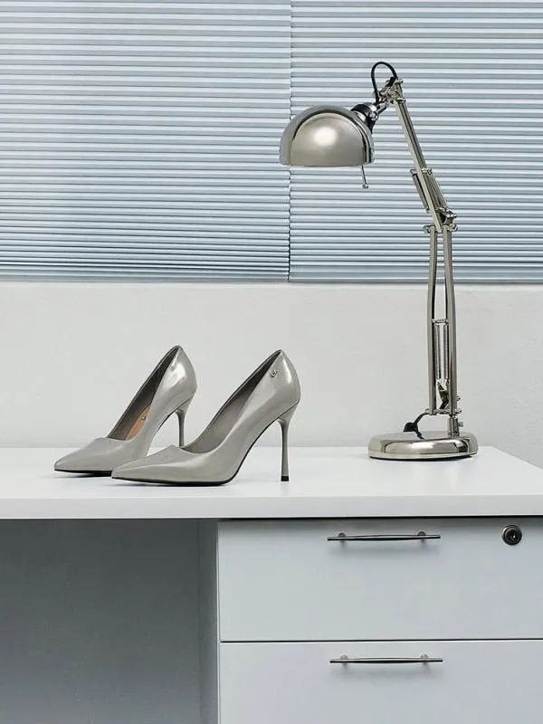 Women Kyra Leather PointedToe Pumps 8211 Grey CHARLES and KEITH Heels