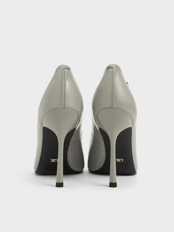 Women Kyra Leather PointedToe Pumps 8211 Grey CHARLES and KEITH Heels