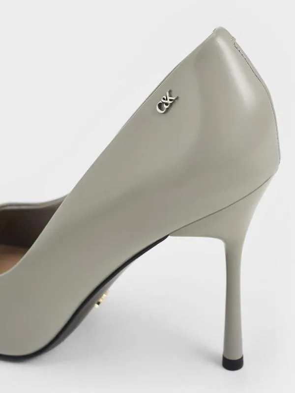 Women Kyra Leather PointedToe Pumps 8211 Grey CHARLES and KEITH Heels