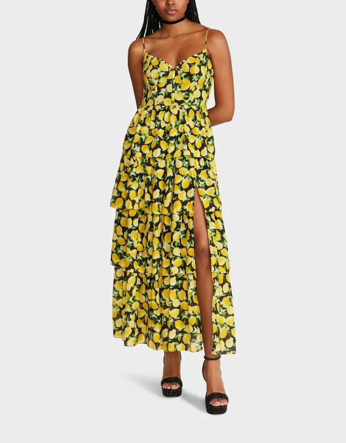 Women LA LA LEMONS MAXI DRESS BLACK Betsey Johnson