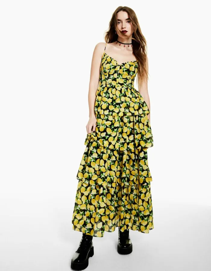 Women LA LA LEMONS MAXI DRESS BLACK Betsey Johnson