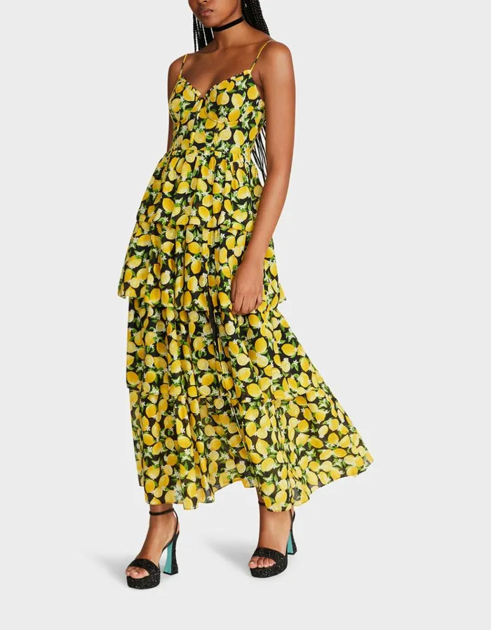 Women LA LA LEMONS MAXI DRESS BLACK Betsey Johnson