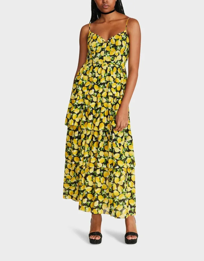 Women LA LA LEMONS MAXI DRESS BLACK Betsey Johnson