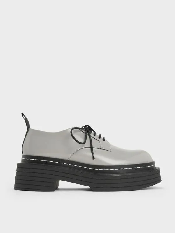 Women LaceUp Platform Derbys 8211 Grey CHARLES and KEITH Flats