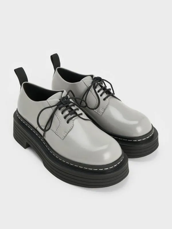 Women LaceUp Platform Derbys 8211 Grey CHARLES and KEITH Flats