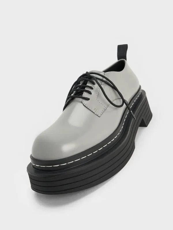 Women LaceUp Platform Derbys 8211 Grey CHARLES and KEITH Flats