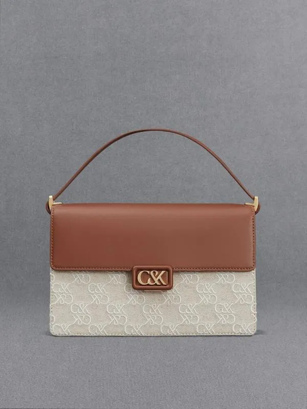 Women Leather and Canvas TwoTone Shoulder Bag 8211 Cognac CHARLES and KEITH Shoulder Bags Women Leather and Canvas TwoTone Shoulder Bag 8211 Cognac CHARLES and KEITH Shoulder Bags