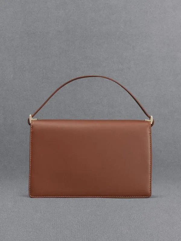Women Leather and Canvas TwoTone Shoulder Bag 8211 Cognac CHARLES and KEITH Shoulder Bags