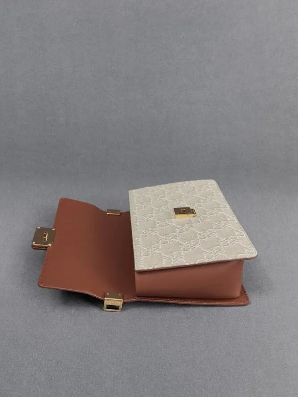 Women Leather and Canvas TwoTone Shoulder Bag 8211 Cognac CHARLES and KEITH Shoulder Bags