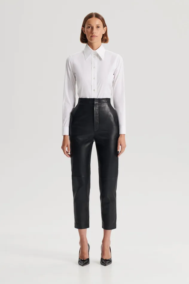 Women LEATHER SLIM CROP TROUSER BLACK Trousers Scanlan Theodore