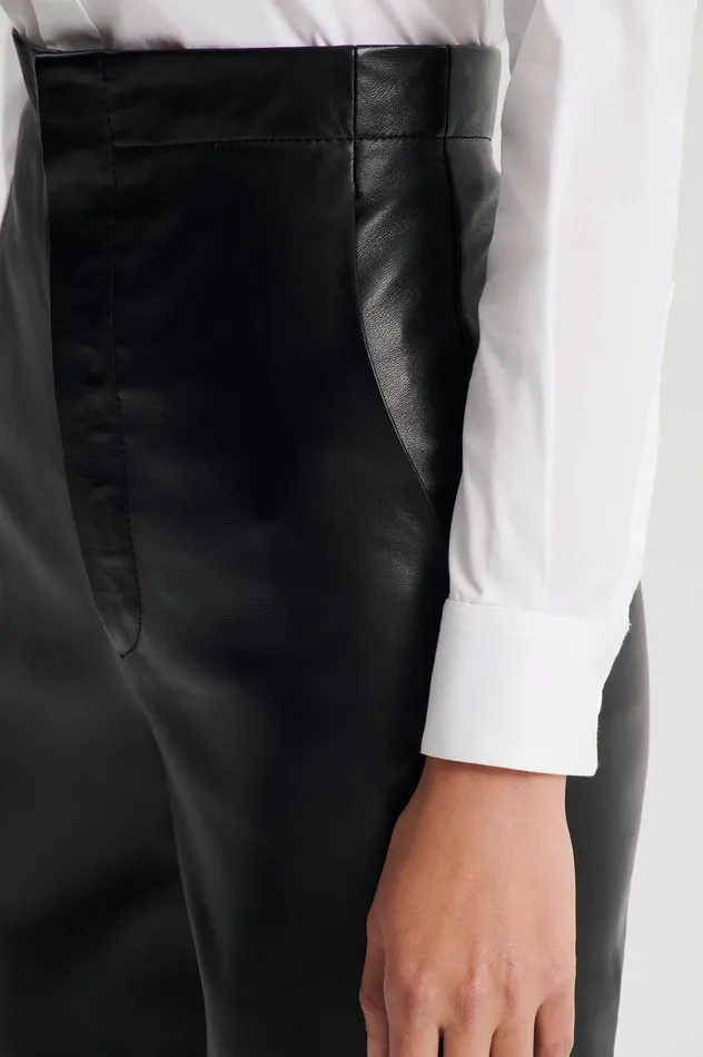 Women LEATHER SLIM CROP TROUSER BLACK Trousers Scanlan Theodore Women LEATHER SLIM CROP TROUSER BLACK Trousers Scanlan Theodore