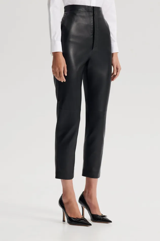 Women LEATHER SLIM CROP TROUSER BLACK Trousers Scanlan Theodore Women LEATHER SLIM CROP TROUSER BLACK Trousers Scanlan Theodore