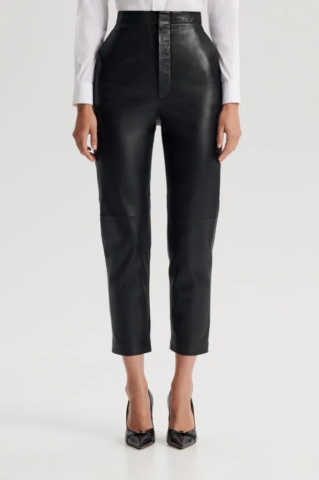 Women LEATHER SLIM CROP TROUSER BLACK Trousers Scanlan Theodore Women LEATHER SLIM CROP TROUSER BLACK Trousers Scanlan Theodore