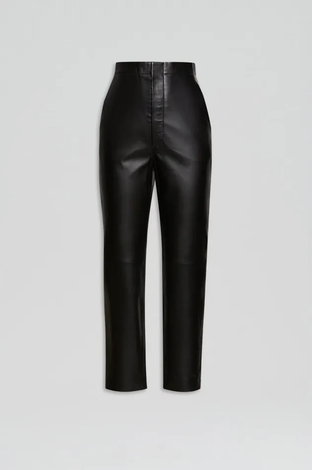Women LEATHER SLIM CROP TROUSER BLACK Trousers Scanlan Theodore Women LEATHER SLIM CROP TROUSER BLACK Trousers Scanlan Theodore