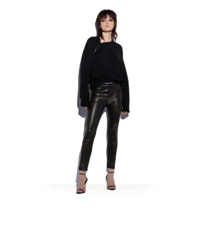 Women Leggings Tom Ford Stretch Plonge Logoed Leggings Black
