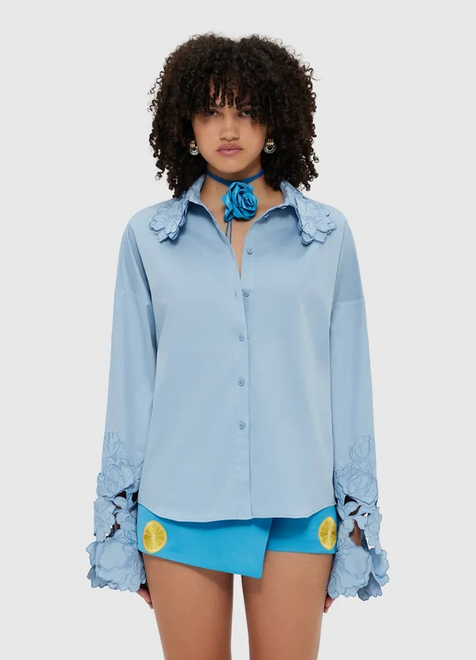 Women LEO LIN Daniella Appliqu Blouse 8211 Powder Blue Tops and Shirts