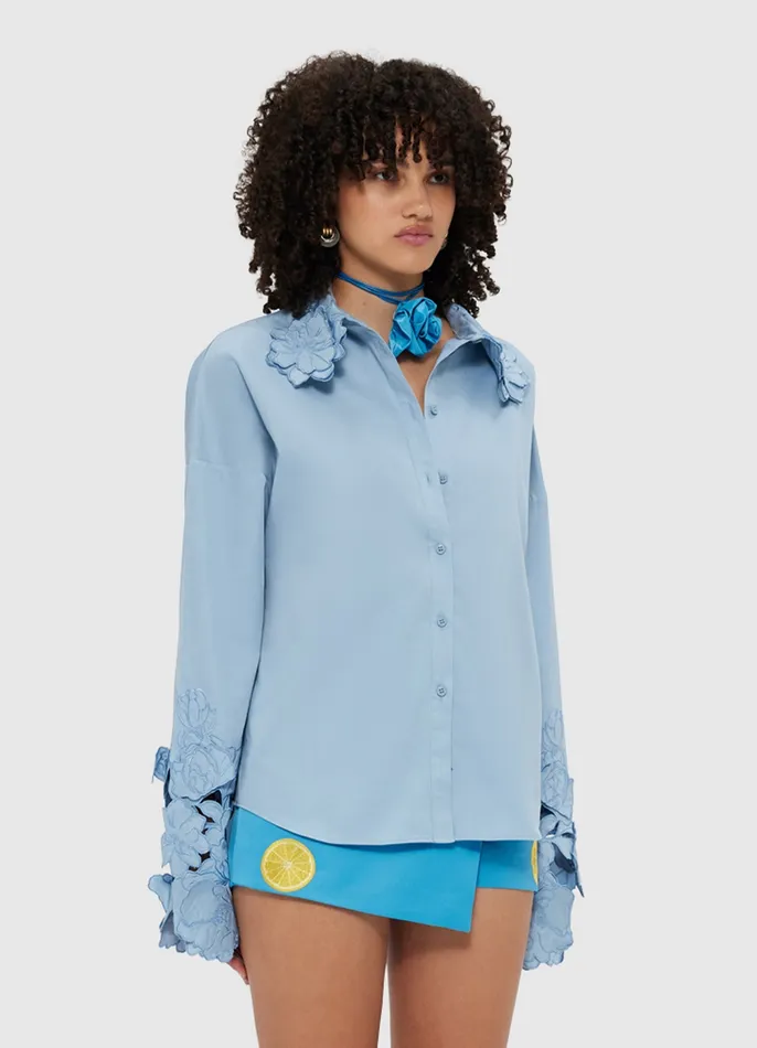 Women LEO LIN Daniella Appliqu Blouse 8211 Powder Blue Tops and Shirts
