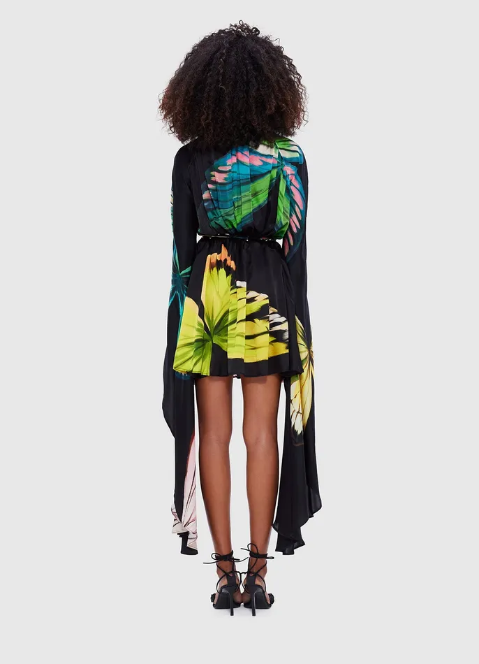 Women LEO LIN Jolie V Neck Mini Dress 8211 Papillon Print in Black Dresses and Jumpsuits