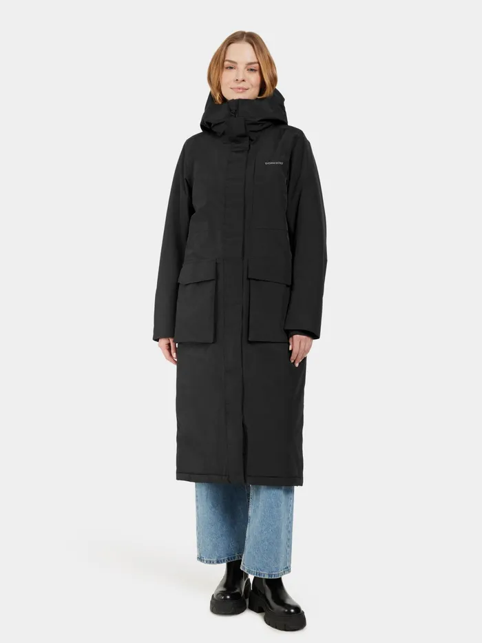 Women Leya Parka Long Black Didriksons Autumn Jackets