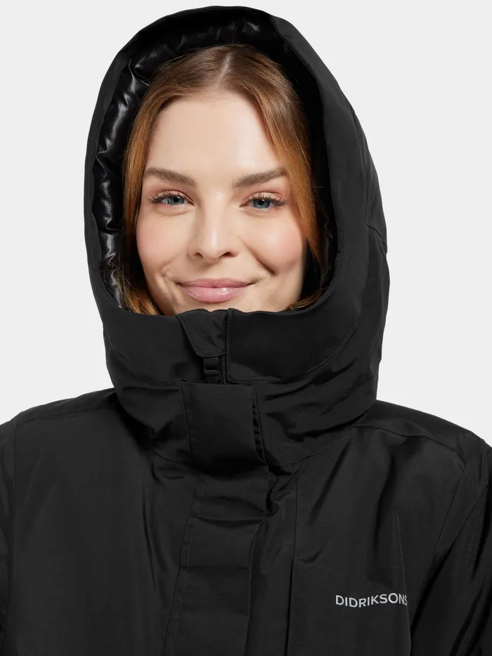 Women Leya Parka Long Black Didriksons Autumn Jackets