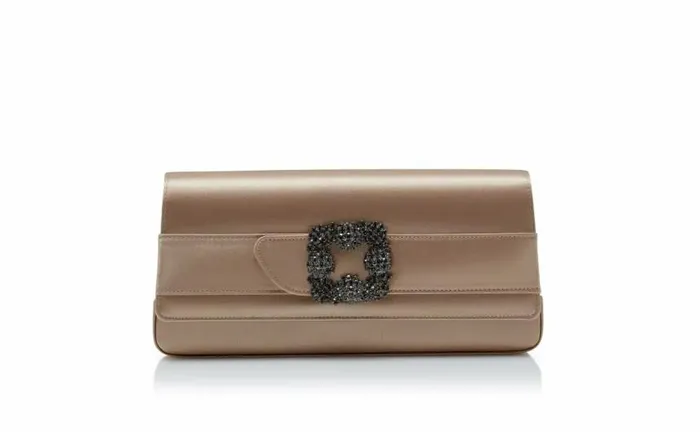 Women Light Beige Satin Jewel Buckle Clutch Manolo Blahnik Gifts For Her