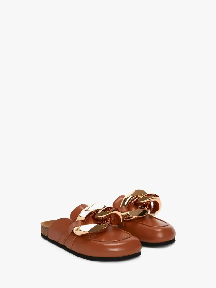 Women Loafers JW Anderson CHAIN LOAFER LEATHER MULES Pecan
