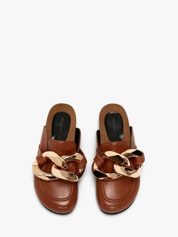 Women Loafers JW Anderson CHAIN LOAFER LEATHER MULES Pecan