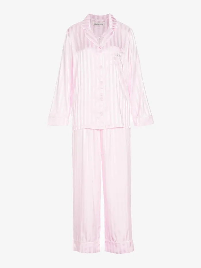 Women Long Pink Stripe Chic Satin Pj Set Pink Peter Alexander Satin