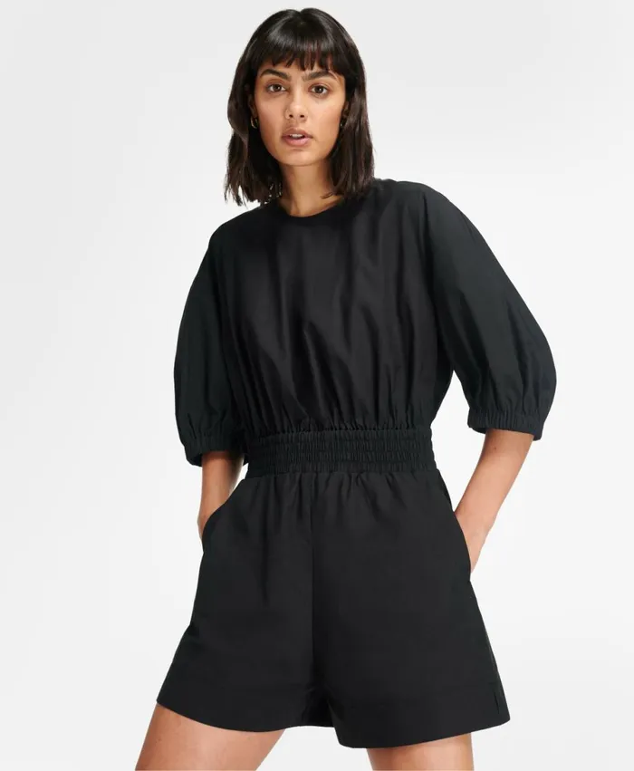 Women Loren Poplin Romper Black Sweaty Betty Dresses and Jumpsuits