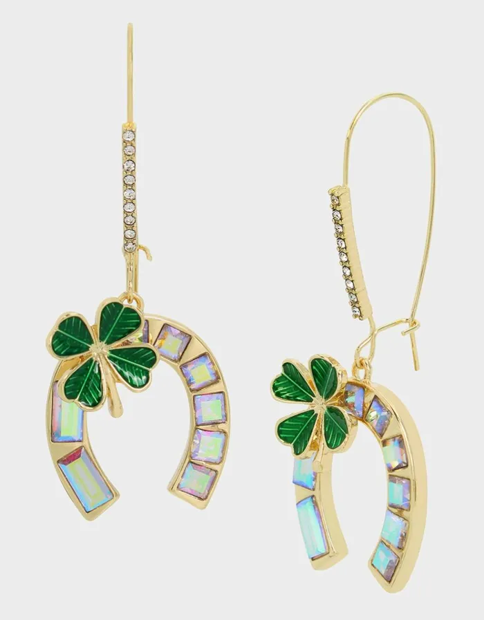 Women LUCKING OUT HORSESHOE HOOK EARRINGS GREEN Betsey Johnson