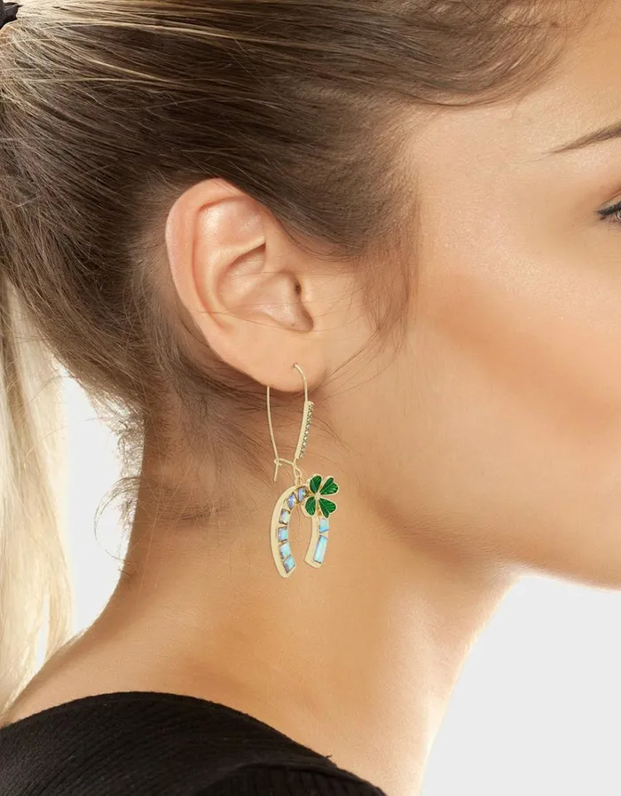 Women LUCKING OUT HORSESHOE HOOK EARRINGS GREEN Betsey Johnson