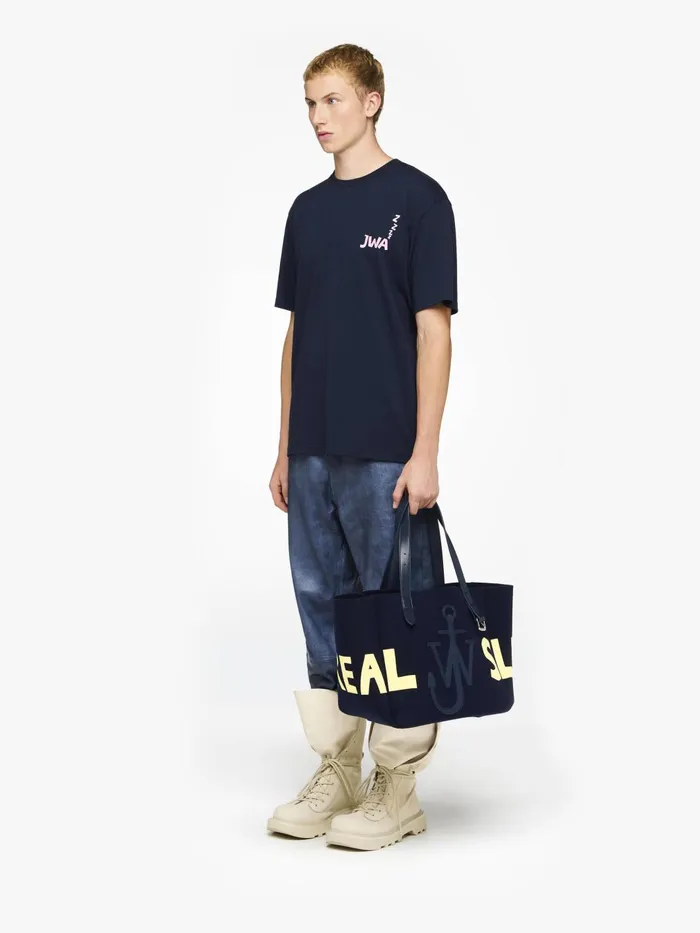 WomenMen Tote Bags JW Anderson BELT TOTE BAG 8211 039REAL SLEEP039 SLOGAN SHOULDER BAG Navy WomenMen Tote Bags JW Anderson BELT TOTE BAG 8211 039REAL SLEEP039 SLOGAN SHOULDER BAG Navy