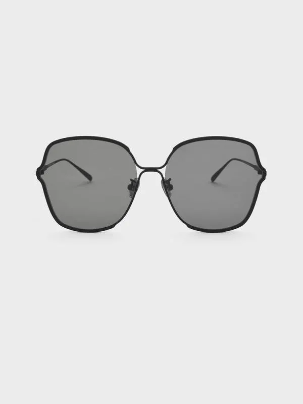 Women Metal Rim Butterfly Sunglasses 8211 Black CHARLES and KEITH Butterfly