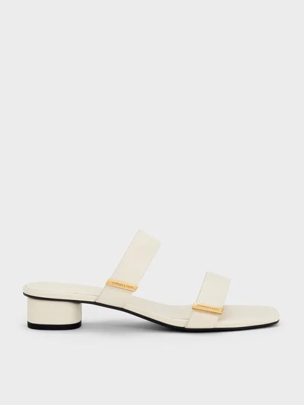 Women MetallicAccent DoubleStrap Heeled Sandals 8211 Chalk CHARLES and KEITH Heels Women MetallicAccent DoubleStrap Heeled Sandals 8211 Chalk CHARLES and KEITH Heels