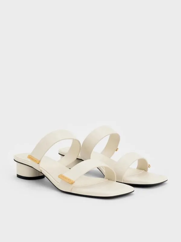 Women MetallicAccent DoubleStrap Heeled Sandals 8211 Chalk CHARLES and KEITH Heels