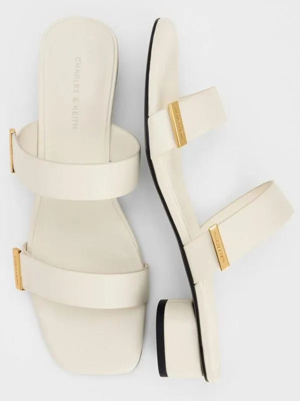 Women MetallicAccent DoubleStrap Heeled Sandals 8211 Chalk CHARLES and KEITH Heels