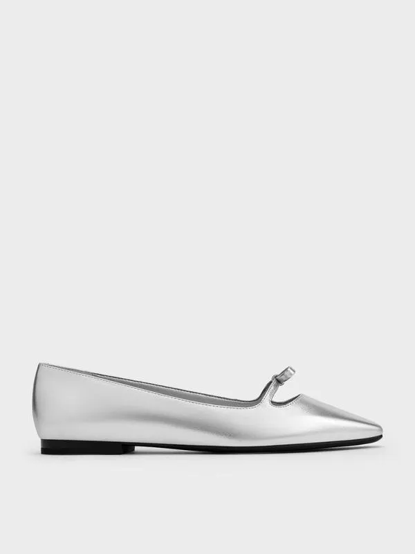 Women Metallic Bow SquareToe Ballet Flats 8211 Silver CHARLES and KEITH Ballet Flats Women Metallic Bow SquareToe Ballet Flats 8211 Silver CHARLES and KEITH Ballet Flats