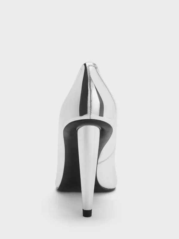 Women Metallic ConeHeel PointedToe Pumps 8211 Silver CHARLES and KEITH Heels