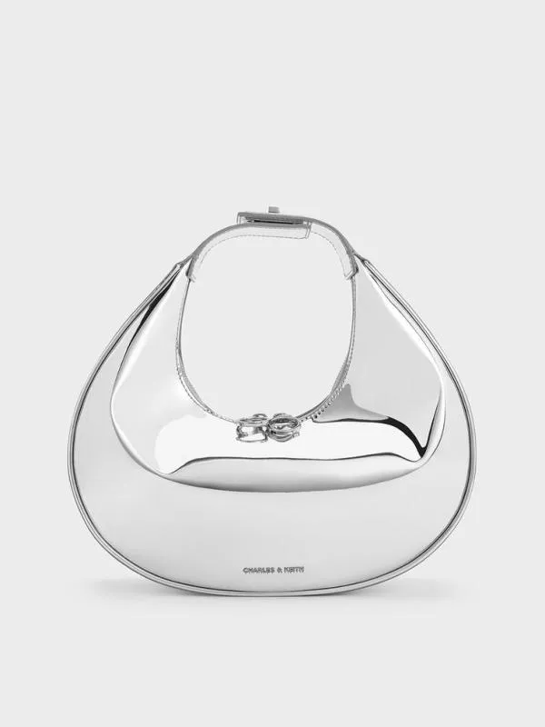 Women Metallic Crescent Hobo Bag 8211 Silver CHARLES and KEITH Hobo Bags