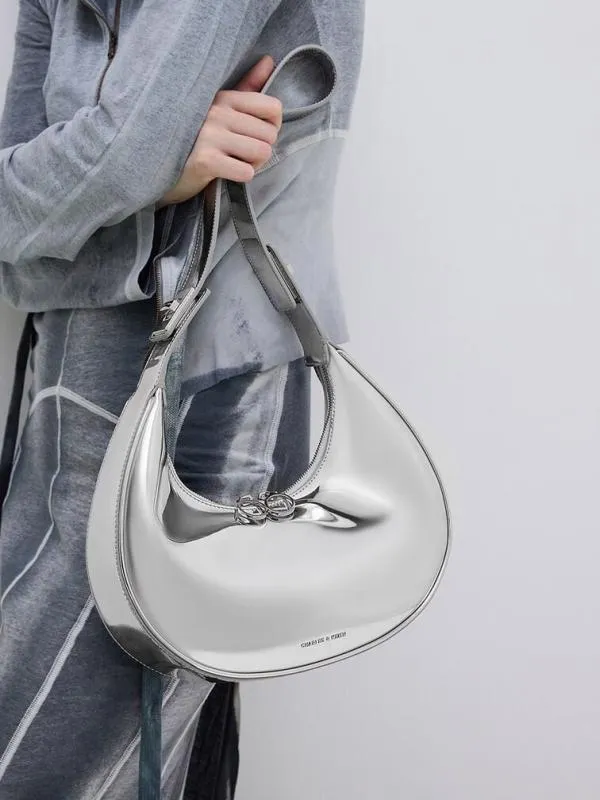 Women Metallic Crescent Hobo Bag 8211 Silver CHARLES and KEITH Hobo Bags Women Metallic Crescent Hobo Bag 8211 Silver CHARLES and KEITH Hobo Bags