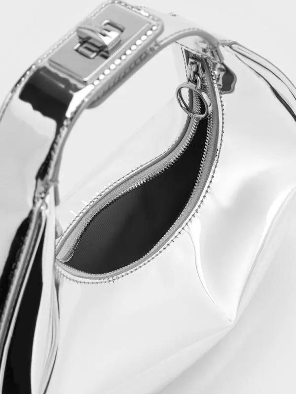 Women Metallic Crescent Hobo Bag 8211 Silver CHARLES and KEITH Hobo Bags Women Metallic Crescent Hobo Bag 8211 Silver CHARLES and KEITH Hobo Bags